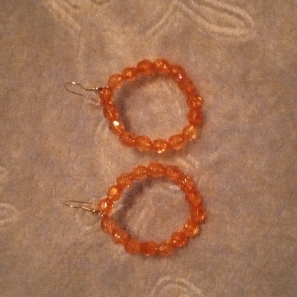 Handmade iridescent orange small hooped fun, colorful, and minimalist earrings